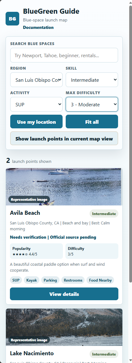 BlueGreen Guide search filters