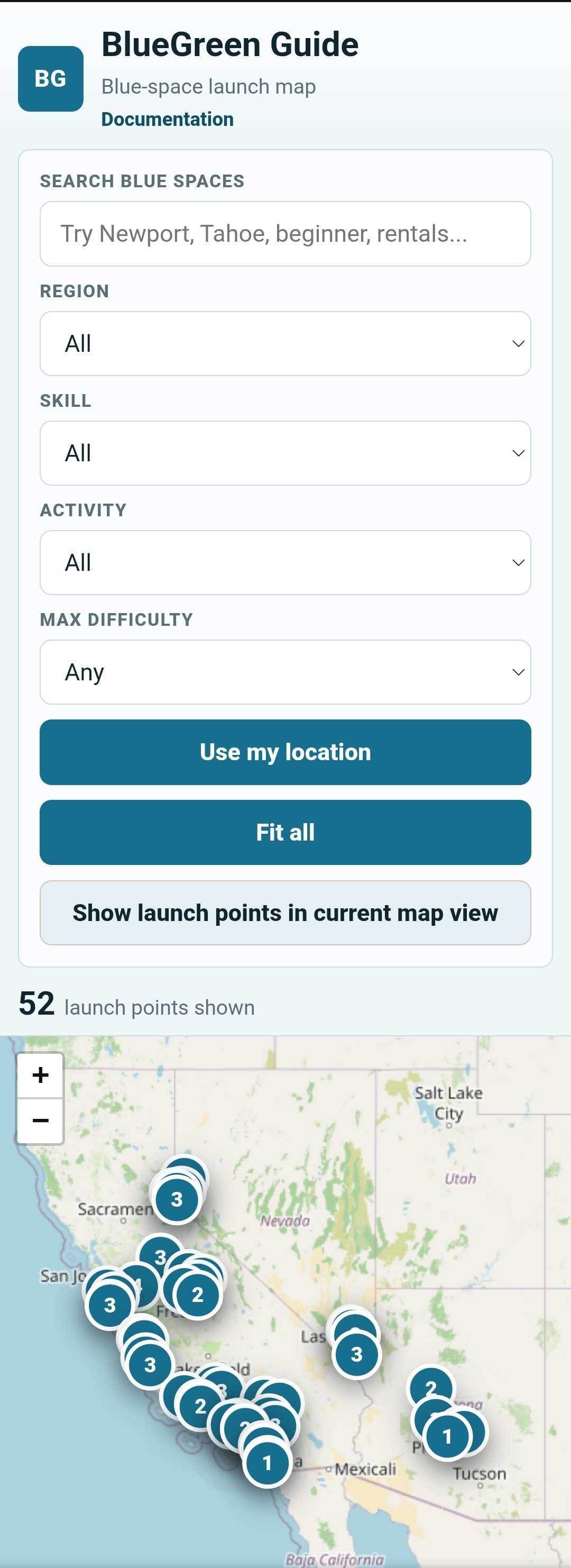 BlueGreen Guide mobile home screen